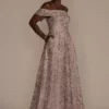 Off-the-Shoulder Embroidered Sparkle A-Line -Blissful Brides Shop D40NY23247 QUARTZ MOB PROD10 775