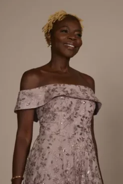 Off-the-Shoulder Embroidered Sparkle A-Line -Blissful Brides Shop D40NY23247 QUARTZ MOB PROD10 850