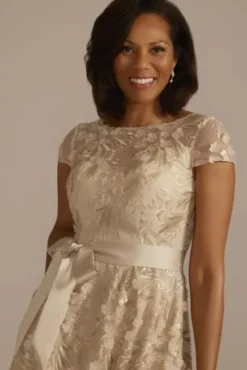 Short Sleeve A-Line Dress With 3D Flowers And Sash -Blissful Brides Shop D40NY23286V2 CHAMPAGNE MOB PROD2 076