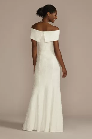 Cuffed Off-the-Shoulder Lace Sheath Gown 4 Cuffed Off-the-Shoulder Lace Sheath Gown - Image 2