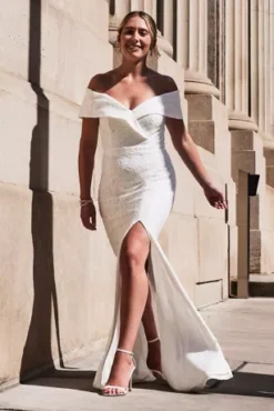 Cuffed Off-the-Shoulder Lace Sheath Gown 10 Cuffed Off-the-Shoulder Lace Sheath Gown -Blissful Brides Shop DB1531 PDP Crop NOV4 1920x2880