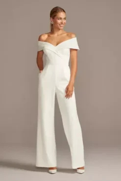 Cuffed Off-the-Shoulder Stretch Crepe Jumpsuit
