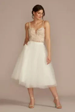 3D Floral Sweetheart Spaghetti Strap Separates Top -Blissful Brides Shop DS152140 SFTWHTNUDE SEPERATES PROD1 026