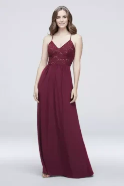 Spaghetti Strap Sequin Lace Jersey Sheath Dress