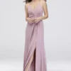 Drapey Jersey V-Neck Sheath With Gathered Waist -Blissful Brides Shop DS270005 MDUSTYROSE DBSTU BM PROD12 056