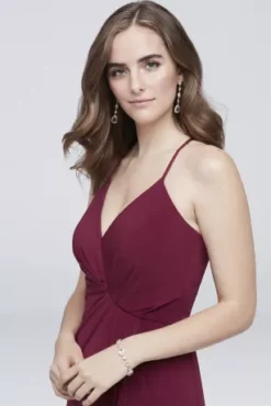 Drapey Jersey V-Neck Sheath With Gathered Waist -Blissful Brides Shop DS270005 MMERLOT DBSTU BM PROD11 048