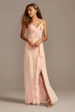 Ruffle Spaghetti-Strap Chiffon Dress With Slit