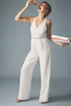 Racerback Crepe Plus Jumpsuit With Crystal Belt -Blissful Brides Shop DS870065 PDP Crop 1920x2880