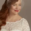Gathered Fabric Headband With Tulle Blusher -Blissful Brides Shop F12921RTB IVORY HP PROD6 022