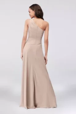 One-Shoulder Georgette Cascade Bridesmaid Dress -Blissful Brides Shop F19832 BISCOTTI BM PROD3 089