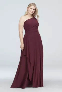 One-Shoulder Georgette Cascade Bridesmaid Dress -Blissful Brides Shop F19832 ZZZ1