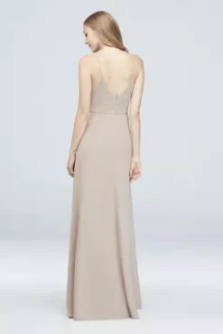 Chiffon V-Neck Spaghetti Strap Bridesmaid Dress -Blissful Brides Shop F19935 BISCOTTI BM PROD8 116