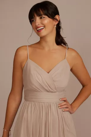 Spaghetti Strap Ruched Waist Mesh Bridesmaid Dress 5 Spaghetti Strap Ruched Waist Mesh Bridesmaid Dress - Image 3