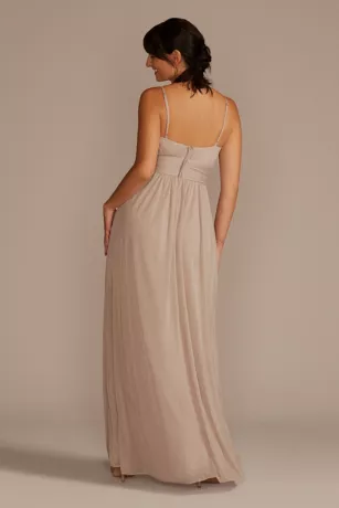 Spaghetti Strap Ruched Waist Mesh Bridesmaid Dress 4 Spaghetti Strap Ruched Waist Mesh Bridesmaid Dress - Image 2