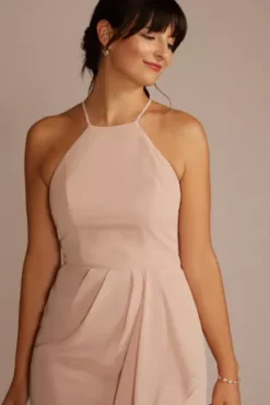 High-Neck Chiffon Bridesmaid Dress With Cascade -Blissful Brides Shop F20014 SAND BM PROD9 V2 074 detail