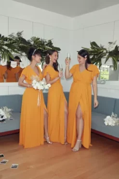 Flutter Sleeve Georgette Wrap Bridesmaid Dress -Blissful Brides Shop F20039 ZZZ 1