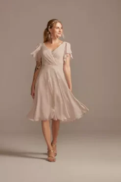 Flutter Sleeve Chiffon Short Bridesmaid Dress