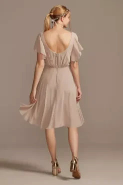 Flutter Sleeve Chiffon Short Bridesmaid Dress 7 Flutter Sleeve Chiffon Short Bridesmaid Dress -Blissful Brides Shop F20241 BISCOTTI BM PROD7 107 1