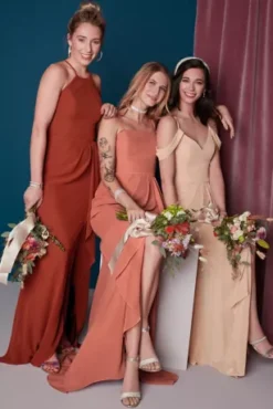 Spaghetti Strap Bridesmaid Dress With Cascade -Blissful Brides Shop F20319 1 PDP Crop JAN12 1920x2880