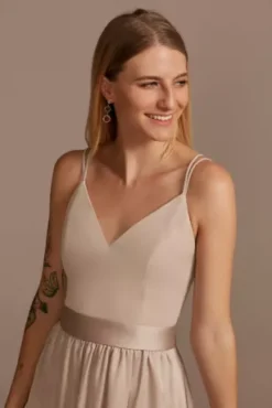 Double Spaghetti Strap Charmeuse Bridesmaid Dress -Blissful Brides Shop F20346 BISCOTTI BM PROD11 077