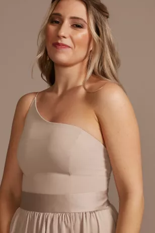 One-Shoulder Long Crepe Charmeuse Bridesmaid Dress 4 One-Shoulder Long Crepe Charmeuse Bridesmaid Dress - Image 2