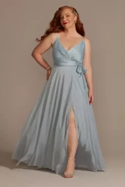 Bridesmaid Separates Chiffon Full Skirt With Slit -Blissful Brides Shop F20422 DUSTYBLUE BM PROD6 192 F20416