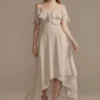 Chiffon Off-the-Shoulder Midi Bridesmaid Dress -Blissful Brides Shop F20438 BISCOTTI BM PROD5 002