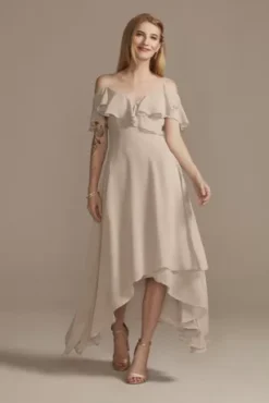 Chiffon Off-the-Shoulder Midi Bridesmaid Dress