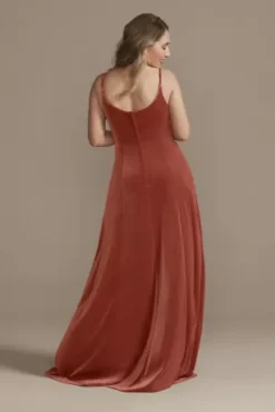 Velvet Cowl Neck Spaghetti Strap Bridesmaid Dress -Blissful Brides Shop F20439 CINNAMON BM PROD4 158