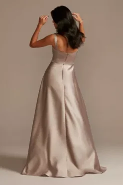 Satin Square Neck Tank Bridesmaid Dress -Blissful Brides Shop F20461 BISCOTTI BM PROD9 162 back