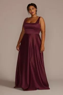 Satin Square Neck Tank Bridesmaid Dress -Blissful Brides Shop F20461 WINE BM PROD11 067