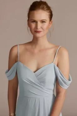 Chiffon Off-the-Shoulder Bridesmaid Dress -Blissful Brides Shop F20509 DUSTYBLUE BM PROD11 212 detail