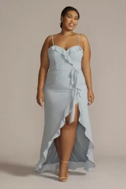 Chiffon Ruffle High-Low Bridesmaid Dress -Blissful Brides Shop F20510W DUSTYBLUE BM PROD12 038