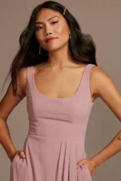 Chiffon Tank Scoop Neck Bridesmaid Dress -Blissful Brides Shop F20535 QUARTZ BM PROD9 062