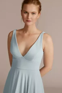 Chiffon V-Neck Tank Bridesmaid Dress With Cascade -Blissful Brides Shop F20539 DUSTYBLUE BM PROD11 126 detail