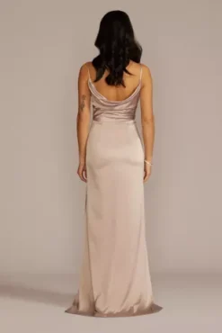 Stretch Charmeuse Cowl Back Bridesmaid Dress -Blissful Brides Shop F20546 BISCOTTI BM PROD1 131