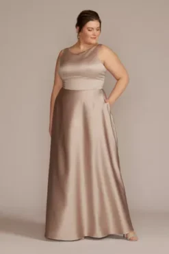 Satin Sleeveless Boatneck Bridesmaid Dress -Blissful Brides Shop F20554W BISCOTTI BM PROD2 029