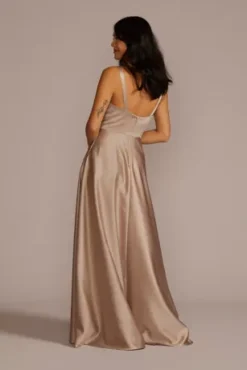 Satin Sleeveless Boatneck Bridesmaid Dress -Blissful Brides Shop F20554 BISCOTTI BM PROD12 170 back
