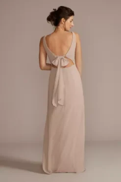 Chiffon Sleeveless Tie-Back Bridesmaid Dress -Blissful Brides Shop F20555 BISCOTTI BM PROD11 251 back