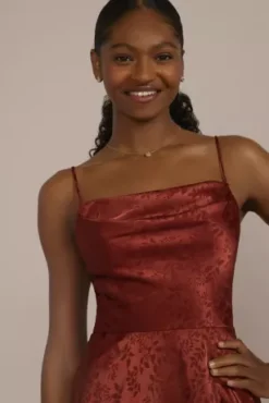 Jacquard Cowl Neck Bridesmaid Dress -Blissful Brides Shop F20573 CINNAMON BM PROD4 V2 131