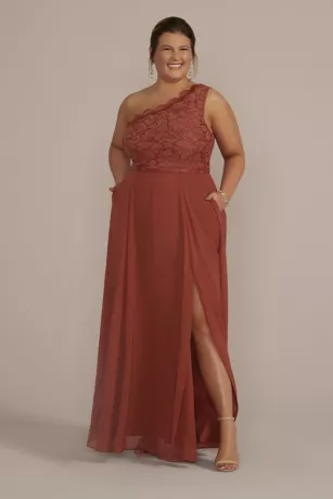 Stretch Lace Chiffon One-Shoulder Bridesmaid Dress 4 Stretch Lace Chiffon One-Shoulder Bridesmaid Dress - Image 2