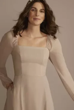 Long Sleeve Chiffon Bridesmaid Dress -Blissful Brides Shop F20617 BISCOTTI MISSY OM PROD1 094 detail