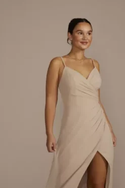 Crinkle Chiffon Spaghetti Strap Bridesmaid Dress -Blissful Brides Shop F20621 BISCOTTI MISSY OM PROD12 037 detail