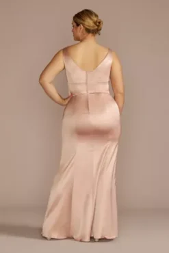 Stretch Satin V-Neck Tank Sheath Bridesmaid Dress -Blissful Brides Shop F20674 SAND BM PROD3 aa