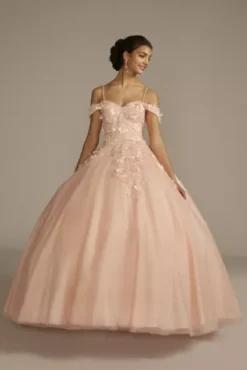3D Floral Quince Gown With Detachable Sleeves