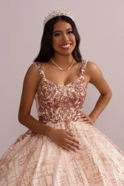 Patterned Sequin Quince Ball Gown With Bolero -Blissful Brides Shop FR2113 MROSEGOLD QUINCE PROD7 11089