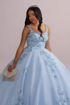 Metallic Floral Glitter Tulle Quince Ball Gown -Blissful Brides Shop FR2114 MLIGHTBLUE QUINCE PROD7 10989