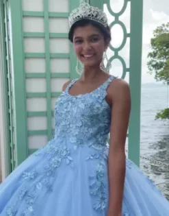 Metallic Floral Glitter Tulle Quince Ball Gown -Blissful Brides Shop FR2114 PDP