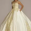 Illusion Cap Sleeve Pleated Quince Ball Gown -Blissful Brides Shop FR2204 IVYGOLD QUINCE PROD12 057