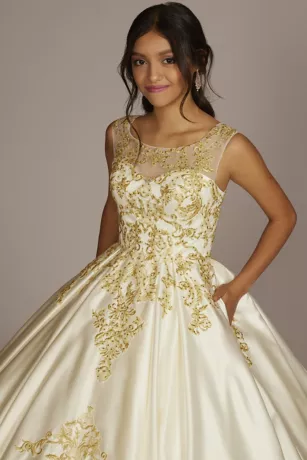 Illusion Cap Sleeve Pleated Quince Ball Gown 5 Illusion Cap Sleeve Pleated Quince Ball Gown - Image 3